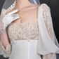 Vintage A Line Long Sleeve White Beaded Satin Long Wedding Dress SH5038