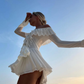 Sexy A Line Long Sleeve White Chiffon Short Prom Dress Homecoming Dress SH8519