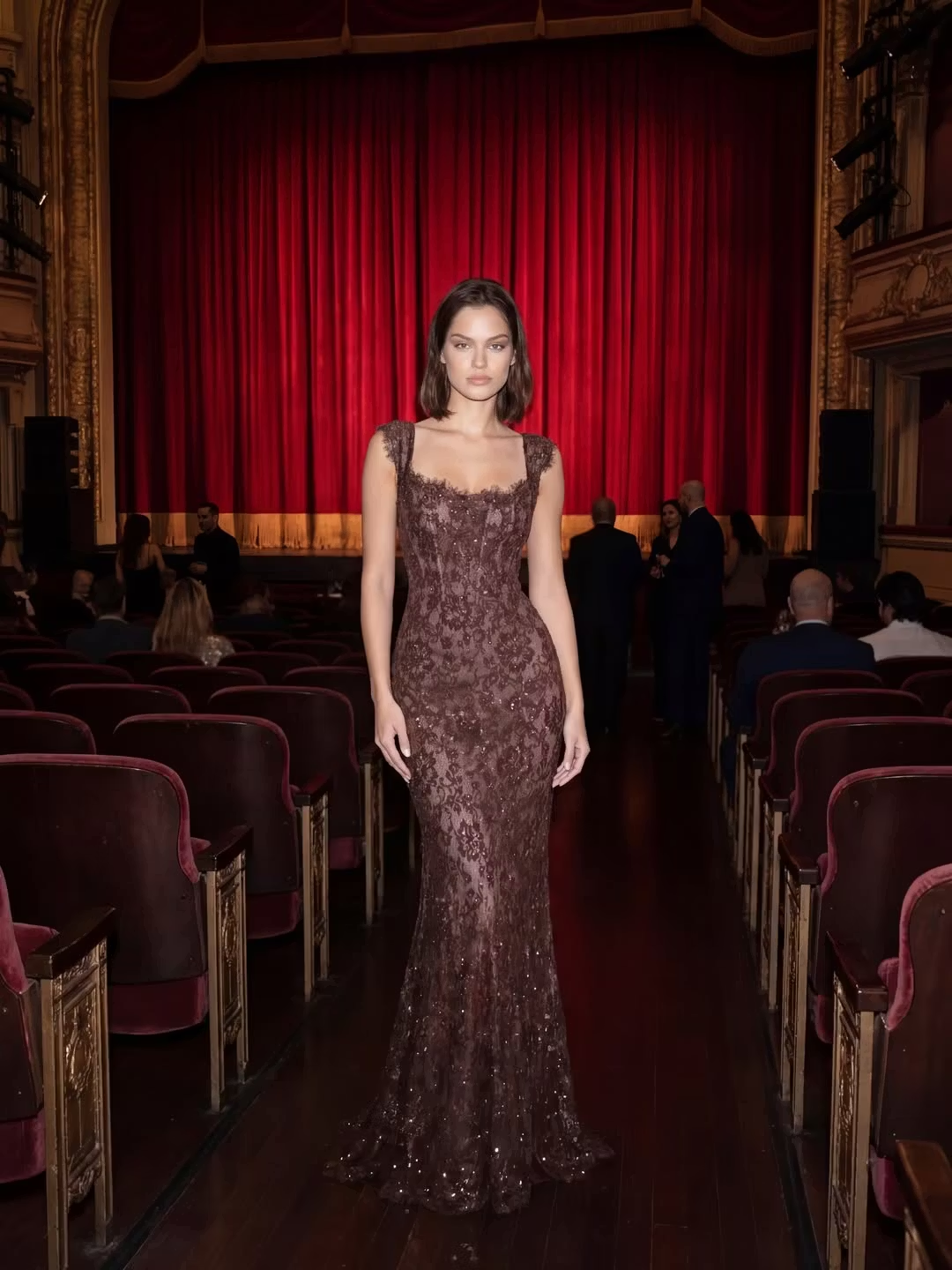 Brown Mermaid Strap Sequin Lace Long Prom Dress Evening Dress SH8552
