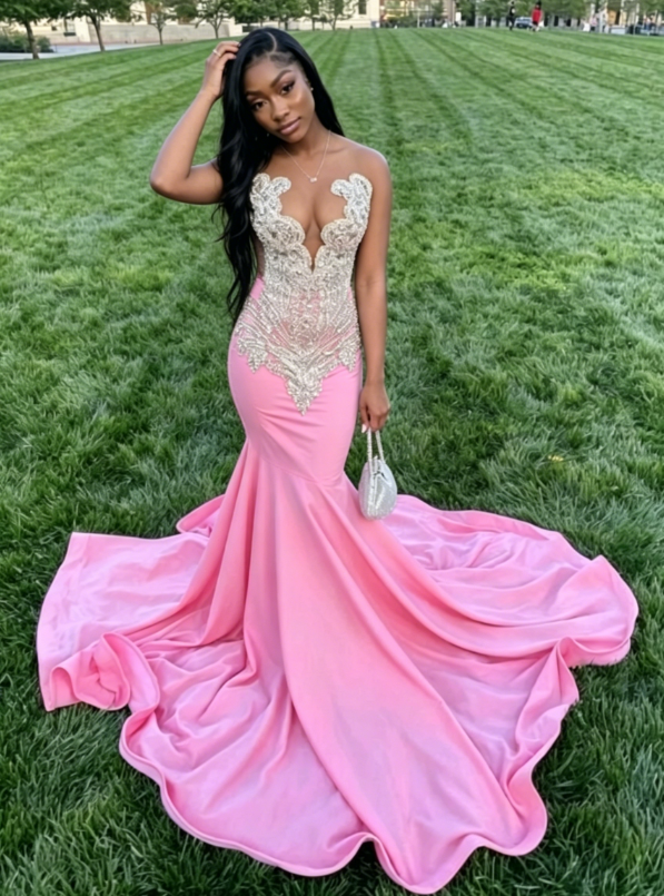 Pink Long Mermaid Prom Dress ,Elegant Evening Dress SH610