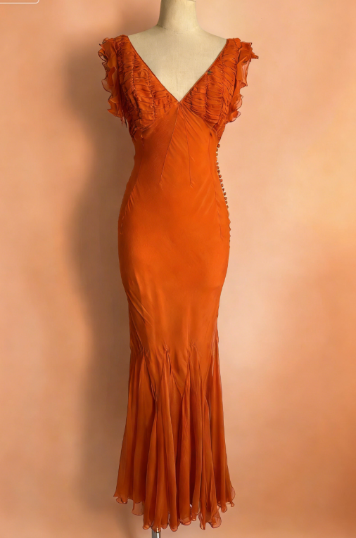 Vintage Mermaid V Neck Orange Chiffon Long Prom Dress SH5136