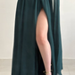 Ethereal Dark Green One Shoulder Chiffon Slit Prom Dress Evening Dress SH6867