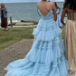 Light Champagne Slit Tulle Long Prom Dress Formal Dress SH681