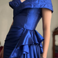 Vintage Royal Blue Mermaid V Neck Satin Slit Prom Dress Evening Dress Date Dress SH5635