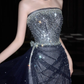 Shiny Grey A Line Strapless Rhinestone Tulle Long Prom Dress Party Dress SH4194
