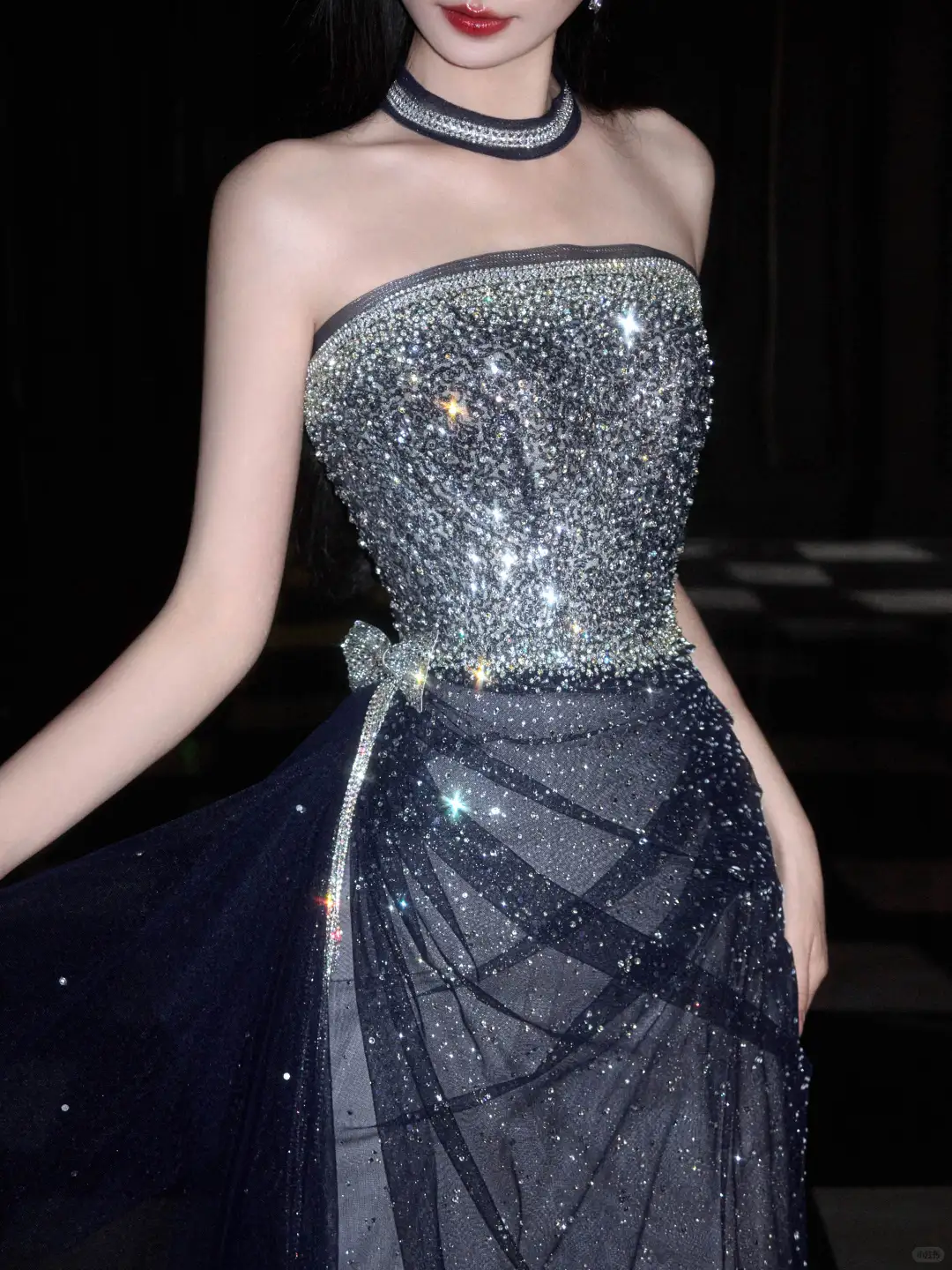 Shiny Grey A Line Strapless Rhinestone Tulle Long Prom Dress Party Dress SH4194