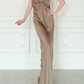 Simple Sheath Spaghetti Strap Brown Satin Long Prom Dress Evening Dress SH6764