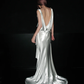 Classic White A Line Strapless Satin Simple Open Back Long Wedding Dress SH4712