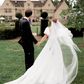 Cute A Line Puff Sleeve Pleated White Tulle Long Wedding Dress SH8257