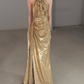 Gold Sheath Halter Exquisite Sequin Backless Prom Dress Evening Dress SH7718