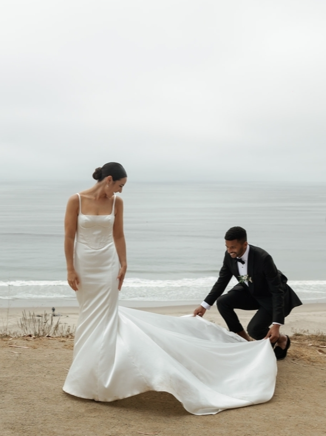 Simple Mermaid Spaghetti Strap Satin Wedding Dress Prom Dress SH4130
