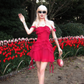 Red A Line Straps Ruffle Chiffon Short Homecoming Dress Outfits SH5821