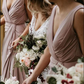 Dusty Pink Elastic Satin V-neck Sheath Long Bridesmaid Dresses SH5585