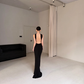 Classic Black Sheath Halter Satin Backless Long Prom Dress Evening Dress SH7704