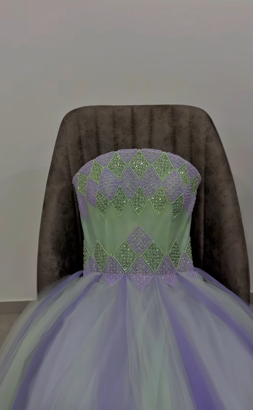 Fantastic A Line Strapless Exquisite Beaded Green Purple Tulle Prom Dress Evening Dress SH6752
