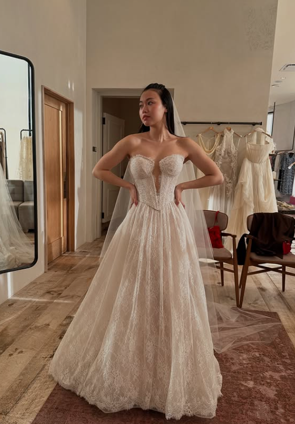 Stunning Ball Gown Sweetheart Neck White Lace Long Wedding Dress SH4751