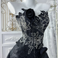 Vintage Black A Line Strapless Shiny Beaded Pleated Satin Prom Dress Sweet 16 Dress SH5982