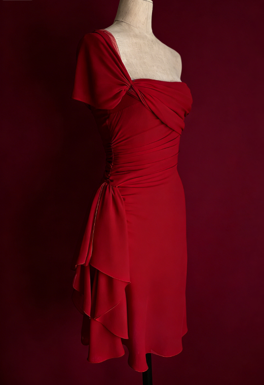 Vintage Burgundy A Line One Shoulder Satin Short Homecoming Dress Outfits SH5138