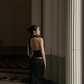 Sexy Two Piece Sheath Halter Black Sequin Satin Prom Dress Evening Dress Formal Gown SH3930