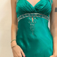 Vintage Sheath V Neck Sequin Beaded Green Satin Open Back Prom Dress Evening Dress SH2128