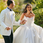 Dazzling Ball Gown Strapless Exquisite Beaded White Satin Long Train Wedding Dress SH6190