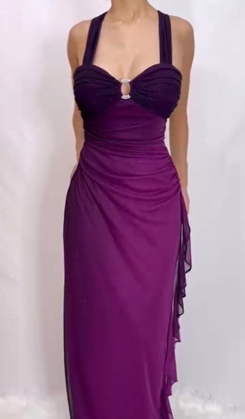 Charming Straps Ombre Grape Backless Long Chiffon Prom Dress Evening Dress SH1146