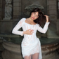 Sexy White Sheath Long Sleeve Corset Lace Mini Homecoming Dress Cocktail Dress SH3811