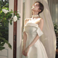 Classic White A Line Off the Shoulder Satin Short Prom Dress Homecoming Dress SH6006