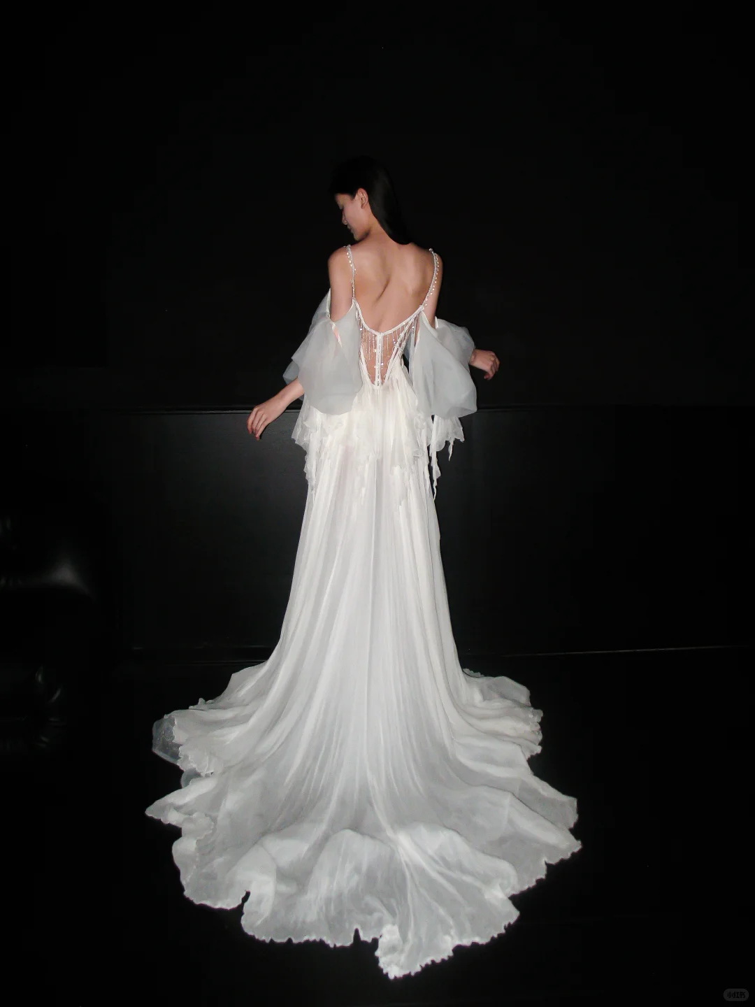 Graceful Flowing A Line Beaded White Chiffon Long Wedding Dress SH5872