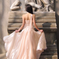 Unique Light Pink A Line Strapless Organza Long Prom Dress 16th Birthday Dress SH4193