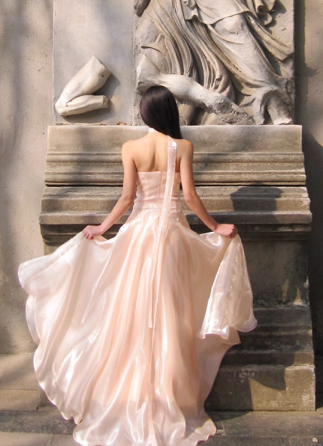 Unique Light Pink A Line Strapless Organza Long Prom Dress 16th Birthday Dress SH4193