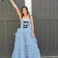 A Line Straps Polka Dots Layered Tulle Long Prom Dress Evening Dress SH1803