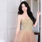Khaki A Line Strapless Lace Tulle Short Homecoming Dress SH4786