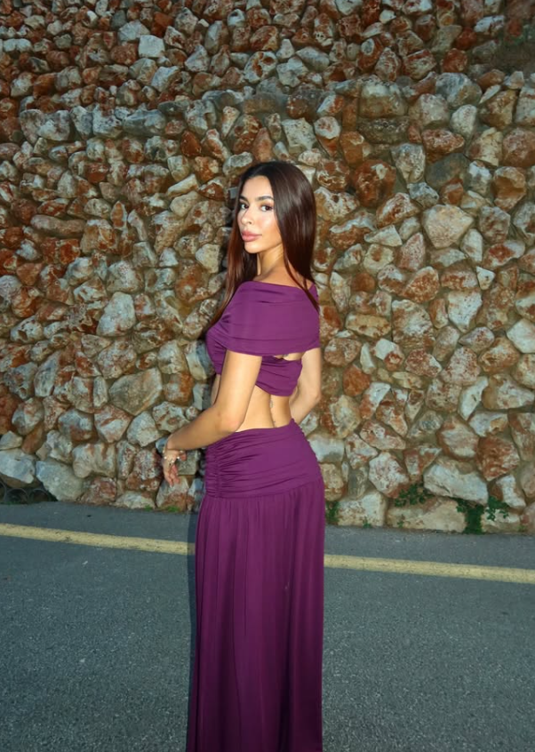 Purple Two Piece A Line V Neck Satin Long Prom Dress Evening Dress SH8953