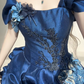 Dark Blue Ball Gown Off the Shoulder Beaded Organza Satin Graduation Ball Gown 18th Birthday Dress SH4986