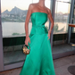 Elegant A Line Strapless Green Satin Long Prom Dress Evening Dress SH2072