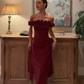 Elegant A Line Strapless Burgundy Satin Long Prom Dress Outfits SH5067
