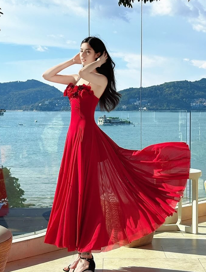Sexy A Line Spaghetti Straps Floral Tulle Long Prom Dress Graduation Prom Dress SH5266