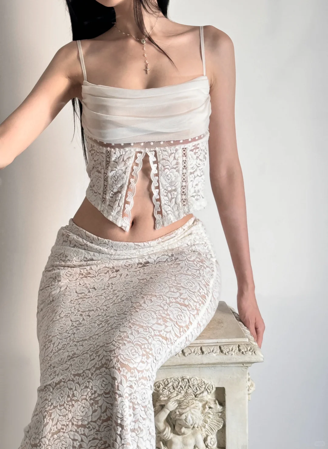 Sexy Two Piece Mermaid White Lace Prom Dress Evening Dress Date Dress SH4903