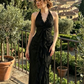 Vintage Mermaid Halter Sleeveless Long Black Lace Evening Dress Prom Dresses SH3093
