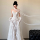 Simple Romantic A Line Sweetheart Neck White Lace Prom Dress Wedding Dress SH3665