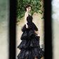 Sexy Ball Gown Spaghetti Straps Black Sequin Layered Tulle Prom Dress Evening Dress 16th Birthday Dress SH4052