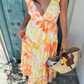 Yellow A Line Strap Orange Print Floral Chiffon Prom Dress Vacation Dress SH6256