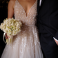 2025 New A Line Spaghetti Strap Beaded Tulle Long Sweep Wedding Dress SH2240