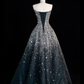 Gorgeous A Line Sweetheart Neck Beaded Sequin Black Tulle Long Prom Dress Evening Dress SH2559