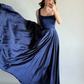 Simple Navy Blue A Line Spaghetti Straps Satin Prom Dress Date Dress SH5548