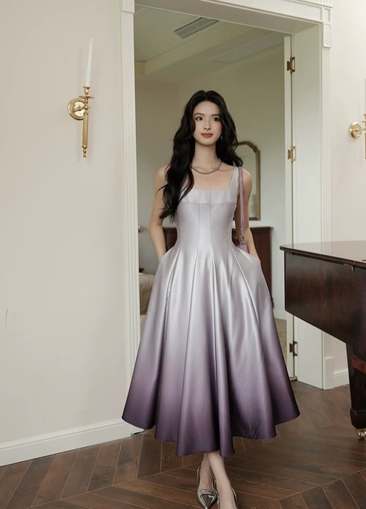 Elegant Purple Ombre A Line Straps Satin Prom Dress Outfits SH5312