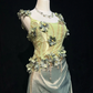 Vintage Green A Line Spaghetti Straps Beaded 3D Flower Satin Prom Dress Evening Dress SH3334