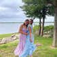 Fairy Sky Blue Sequare Neck Tiered Tulle Evening Dress Long Prom Dress SH1053