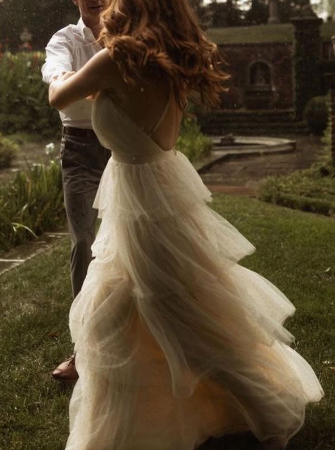 Apricot Ball Gown Spaghetti Strap Layered Tulle Prom Dress Wedding Guest Dress SH4750